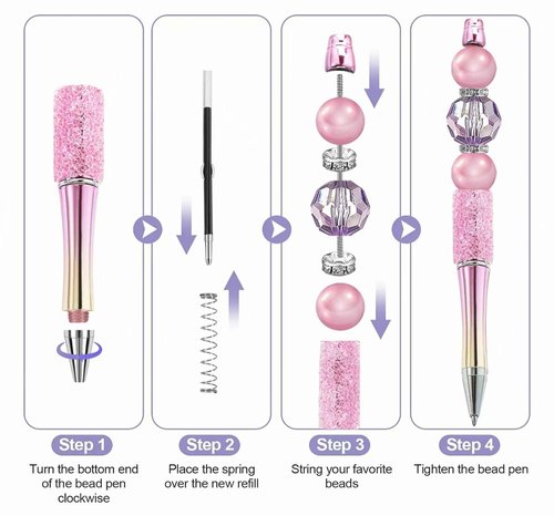 KUNHEHO 48Pcs Pens Bulk Beadable Focal Beads Pens with Glitter Diamond Pearls Fancy Cute Pens for Women Tween Girls Gifts Trendy Stuff School Supplies for Girls Teachers