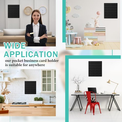 Suzile 2 Pcs 48 Business Card Holder Wall Mount 24 pockets each Business Card Display Wall with Hanging Hardware Acrylic Business Multiple Sticker Display for Office Home, 17.7'' x 15.7'', Black
