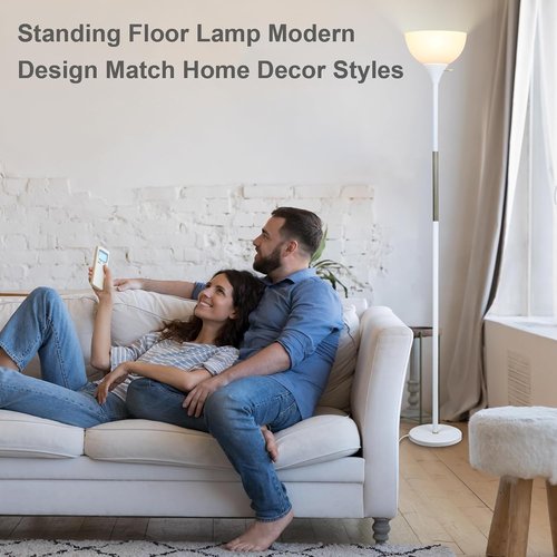 LALISU LED Floor Lamp - 3-Way Dimmable Brightness | Modern Industrial Design for Living Room, Bedroom, Office (White)