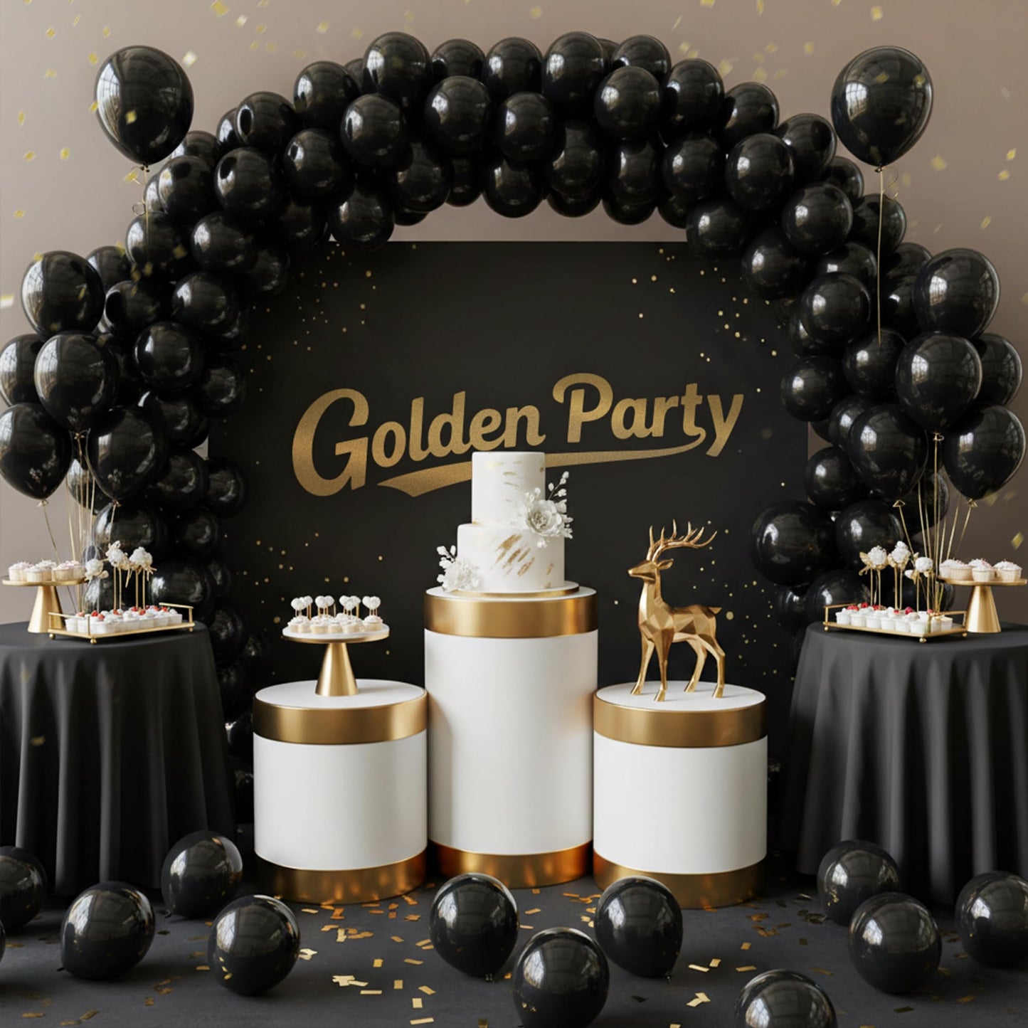 Golden Party Black Balloons, 50 PCS 12 inch Latex Party Balloons