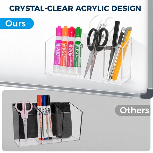 Banafich Strong Magnetic Pen Holder for Refrigerator, Whiteboard Dry Erase Marker Holder for Fridge, Magnet Acrylic Pen Holder with 3 Compartments, Magnetic Cup for School, Classroom, Locker Organizer