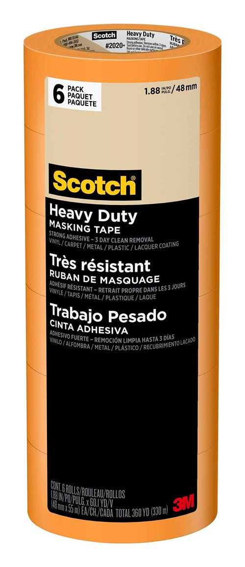 Scotch Heavy Duty Painter's Tape, 6 Rolls, 1.88 in x 60.1 yd, for Use On Vinyl, Carpet, Metal, & Plastic, Indoor & Outdoor Masking Tape, Bonds Aggressively, 3-Day Clean Removal (2020+-48EP6)
