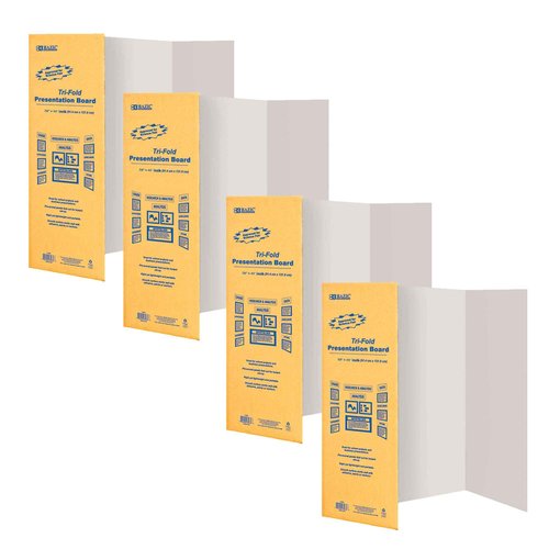 BAZIC Products Trifold Presentation Board 28" X 40" White, Tri-Fold Corrugated Poster Boards, Cardboard for Display Boards Science Fair Art Project, 4-Pack