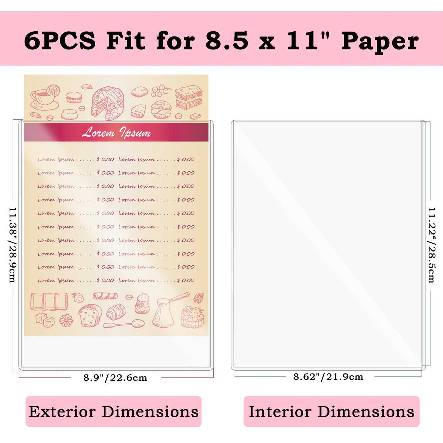 AKONEGE 6PCS 8.5" x 11" Rigid Print Protectors, Clear Hard Plastic Page Sheet Protectors, Hard Plastic Sleeves for Paper Photo Poster, Document Holder Birth Certificate Protector