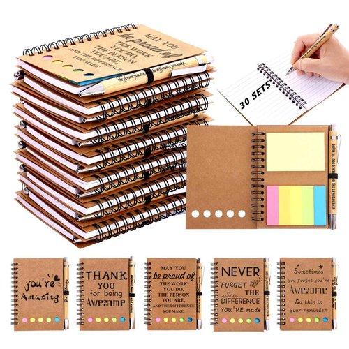 30 Sets Employee Appreciation Gifts Bulk Inspirational Spiral Notebook with Sticky Note and Motivational Bamboo Pens Thank You Gifts for Employees Coworkers,Teachers,Nurse,Office Staff,Team,Volunteer