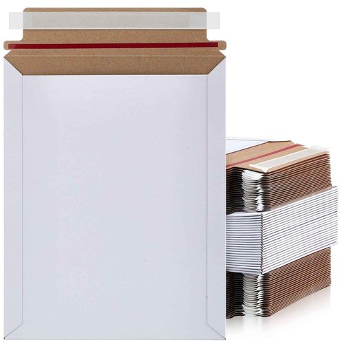 Fainne 7 x 9 Inch White Rigid Mailers Kraft Cardboard Envelope Bulk Self Adhesive Flat Shipping Bag for Office Mailing Document Photo Letters Packaging Supplies(White)