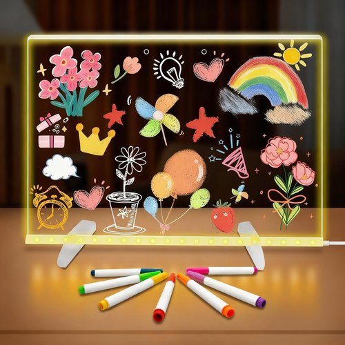 LED Note Board - Colorful 13.8" x 10" Rewritable Acrylic Drawing Board | 4 Modes & 7 Colors - Perfect Holiday Gift for Ages 14+