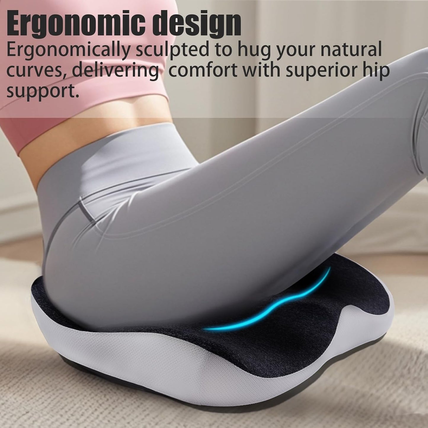 Skiennix Pressure Relief Seat Cushion - Extra-Dense Memory Foam for Hip & Tailbone Pain Relief - Black