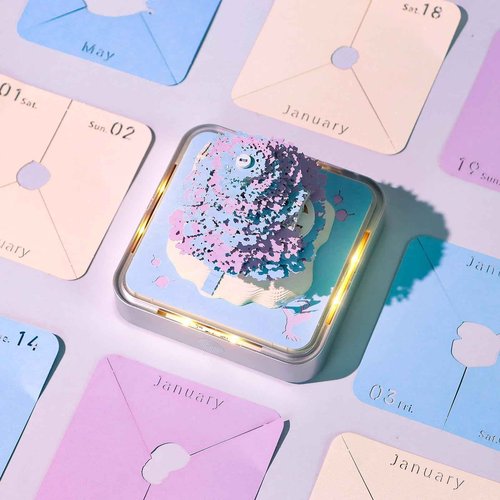 MACTANO 3D Art Calendar Memo Pad 2026, Timepiece Calendar Tear Away Treehouse Paper Carving Sticky Note Purple