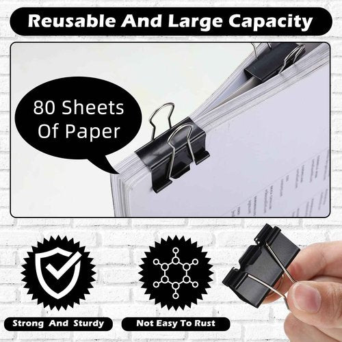 Yexiya 300 Pcs Medium Binder Clips Sturdy 1.25 Inch Black Paper Med Clips Office Supplies Paper Clamps for Office Teachers Students School Business Paperwork Supplies