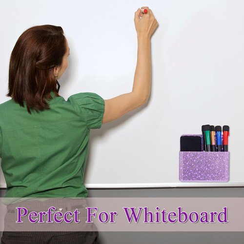 MotiMind Purple Bling Locker Accessories for Women Teen Girls Desk Organizer Magnetic Marker Holder for Whiteboard Office with Slots for Back to School Office Classroom(Medium, Rhinestone)