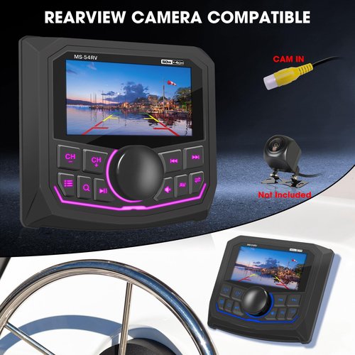 Waterproof Marine Bluetooth Radio for Boat - Marine Gauge Stereo Receiver -3 Inch LCD Display Backup Camera Input USB AUX 4 Zones Subwoofer Pre-Amp AM FM Radio for ATVs UTVs SXS