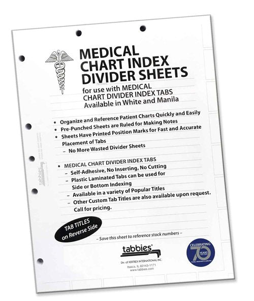 Tabbies, TAB54520, Medical Chart Index Divider Sheets, 400 / Box , White