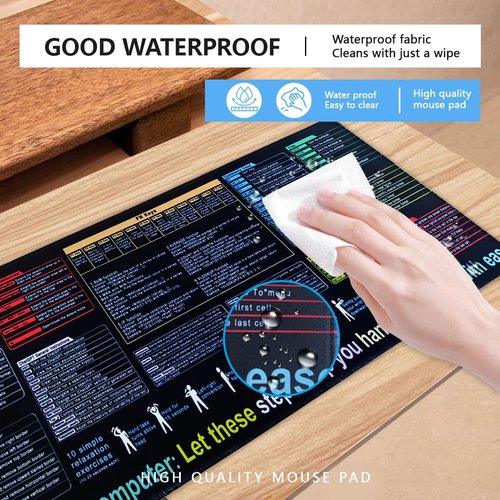 Excel Cheat Sheet Desk Pad,Contains 9 Major Excel Function modules and Common Functions,Comprehensive Shortcuts for Excel,Mouse Pad,Large XL Keyboard Mat for PC and Office