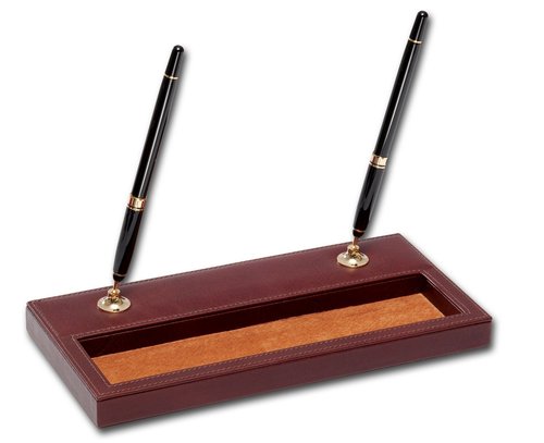 Dacasso A3004 Leather Double Pen Stand Desk Set, Mocha