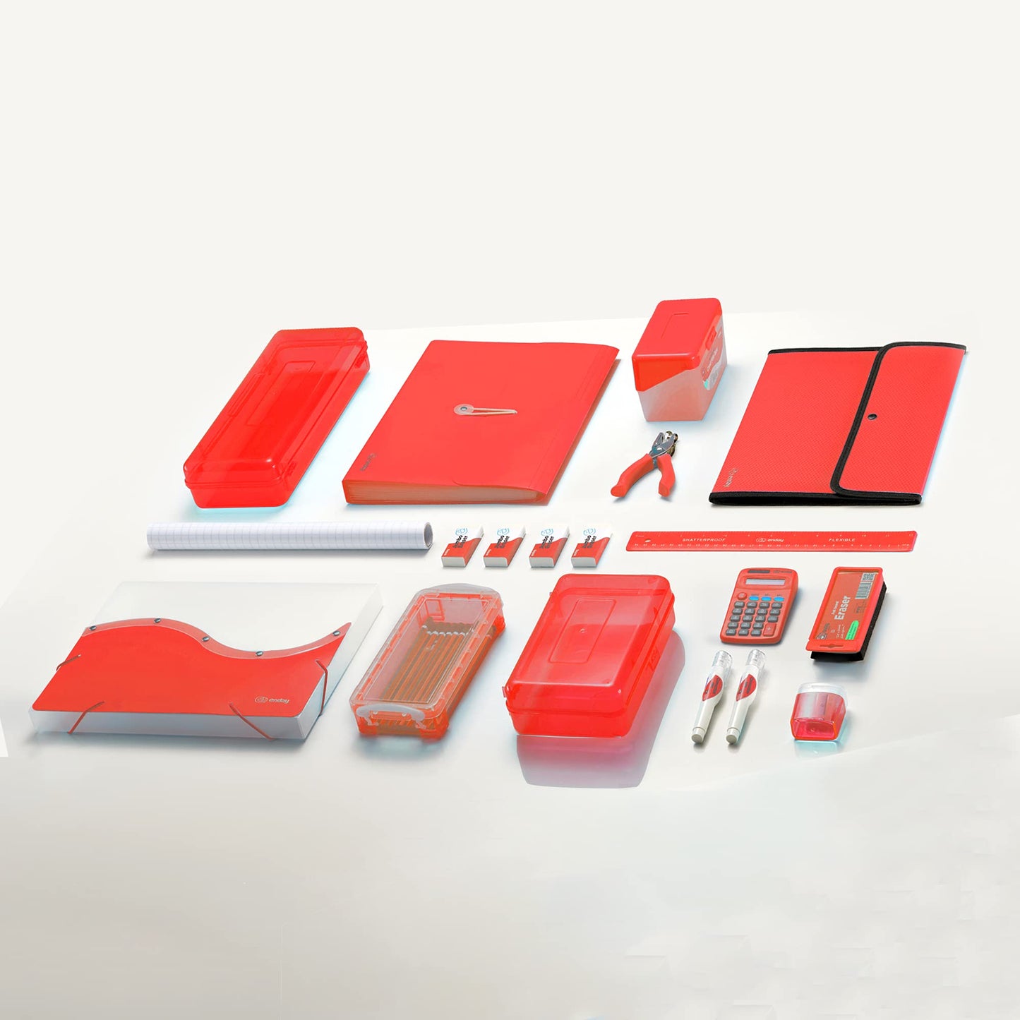 Enday Plastic Pencil Box with Snap Closure Lids Red, Small Utility Storage Crayon School and Office Supplies Case Organizer, Also Available in Glitter Pink, Purple, Blue, Green and Grey, 1 Pc