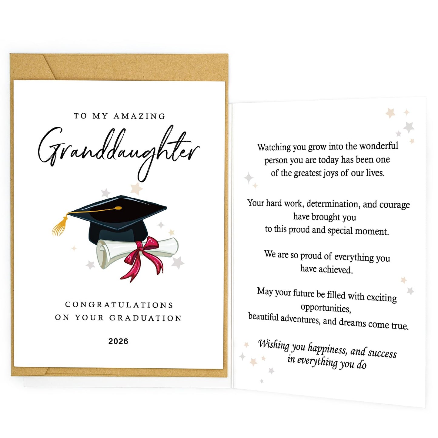 tiangqiwoole Graduation Card for Granddaughter 2026 Proud Grandparents Congrats Greeting Inspirational Gift for High School or College Achievement (Granddaughter)