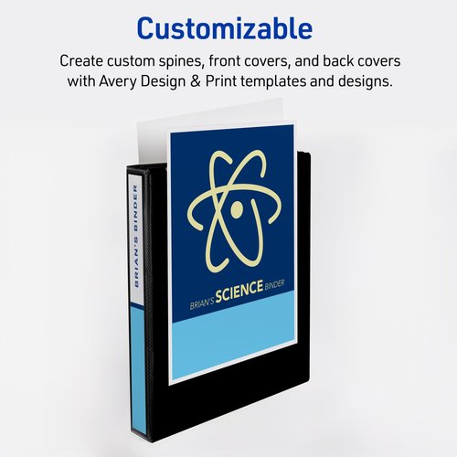 Avery Heavy-Duty View 3 Ring Binders, 0.5 Inch One Touch Slant Rings, 135-Sheet Capacity, DuraHinge, 0.7 Inch Wide Spine, Customizable Clear Cover and Spine, Black Binders (12-Pack of 79766)