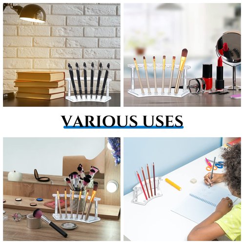 Teling 15 Pieces Plastic Pen Holder Acrylic Pencil Display Stand 6 Slots Acrylic Pencil Holder Vertical Eyebrow Pen Stand Makeup Brush Rack Organizer for School Office Home Store Desk Supplies (Clear)