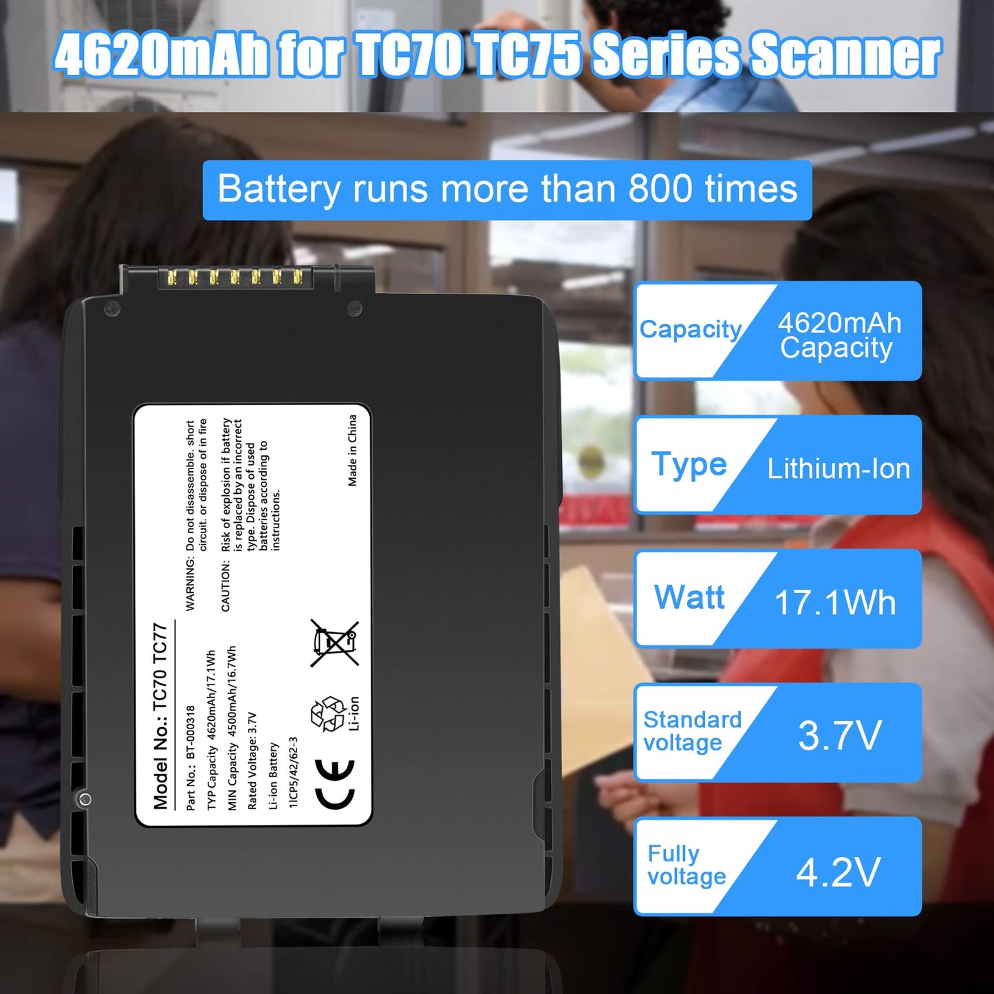 REACELL 4620mAh TC70 Battery TC77 Replace for Zebra Symbol TC77 BT-000318 TC75 TC70X BTRY-TC7X-46MA2 82-171249-01 82-171249-02 TC72 TC75GK TC720L TC700H TC77HL TC700K