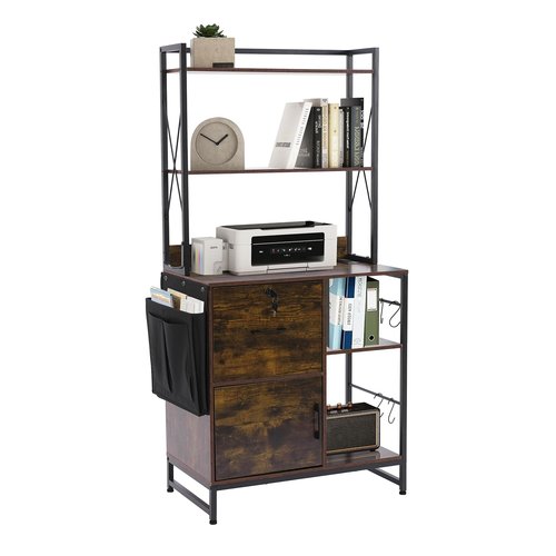Zethvax Vertical File Cabinet,Filing Cabinet with Shelves,Charging Station,Hanging Pouch and Hooks,Vertical Filing Cabinet Fits Letter/A4/Legal Size (Wood)