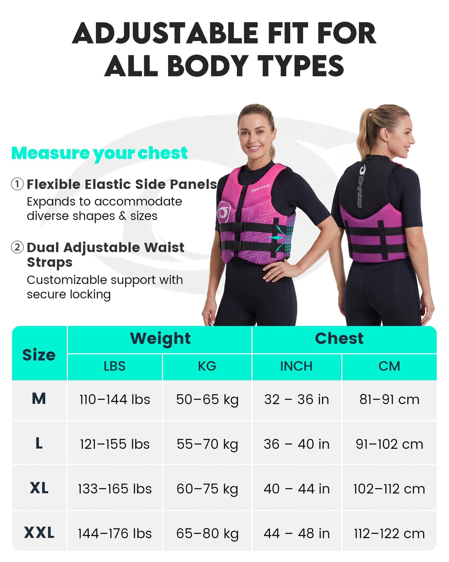 Owntop Swim Vest Adult Water Sport Vest Neoprene Floaties for Swimming, Boating, Kayaking, Fishing | Adjustable Zipper Dual Buckle Foldable Kayak Vest Jacket
