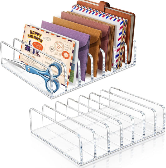 Vowcarol Acrylic Mail Organizer - 7 Slot Clear Desktop Cash Tray & File Divider for Bills