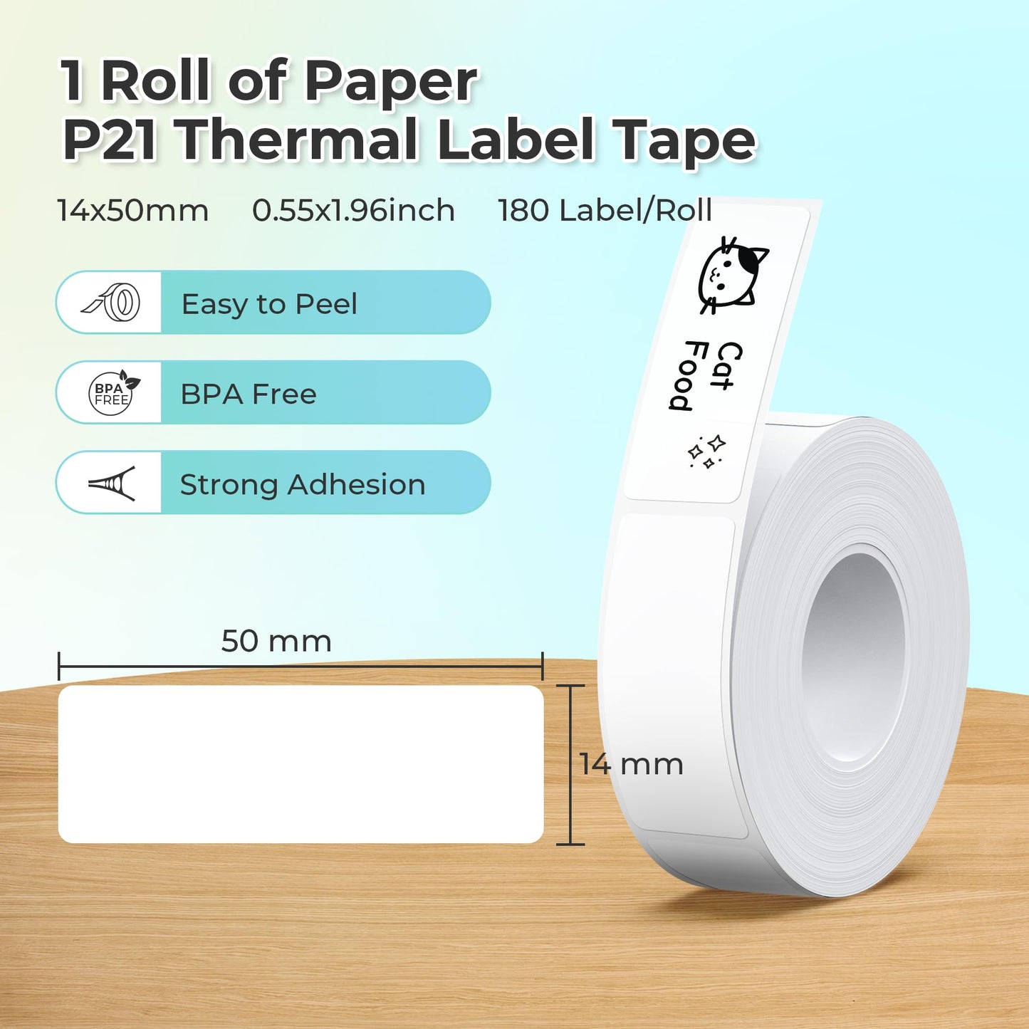 Nelko Genuine P21 Label Maker Tape, Adapted Label Print Paper, 14x50mm (0.55"x1.97"), Standard Laminated Labeling Replacement, Multipurpose of P21 Label Maker, 180 Tapes/Roll, 1 Roll, White