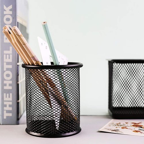 Nicunom 12 Pack Metal Pen Holder Wire Mesh Pen Cup Pencil Holder Pencil Cup for Desk Office Pen Organizer, Black