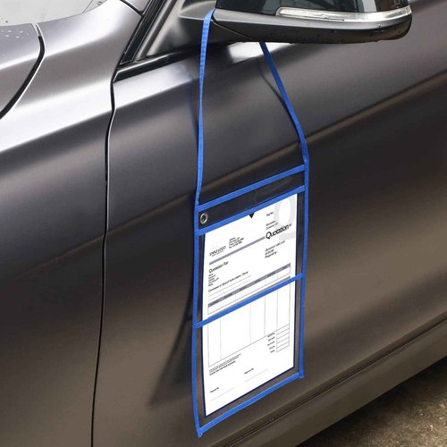 Epakh 30 Pack Shop Ticket Holders 9 x 12 Inch Work Order Plastic Sleeves Job Ticket Holders Dry Erase Repair Order Sleeves with Hanging Strap, Both Sides Clear(Blue)
