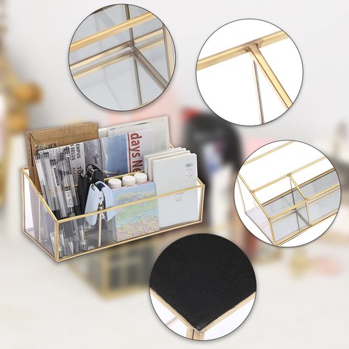 Sumnacon Glass Mail Organizer, Modern Countertop Desk Organizer, Makeup Brush Holders for Living Room, Kitchen