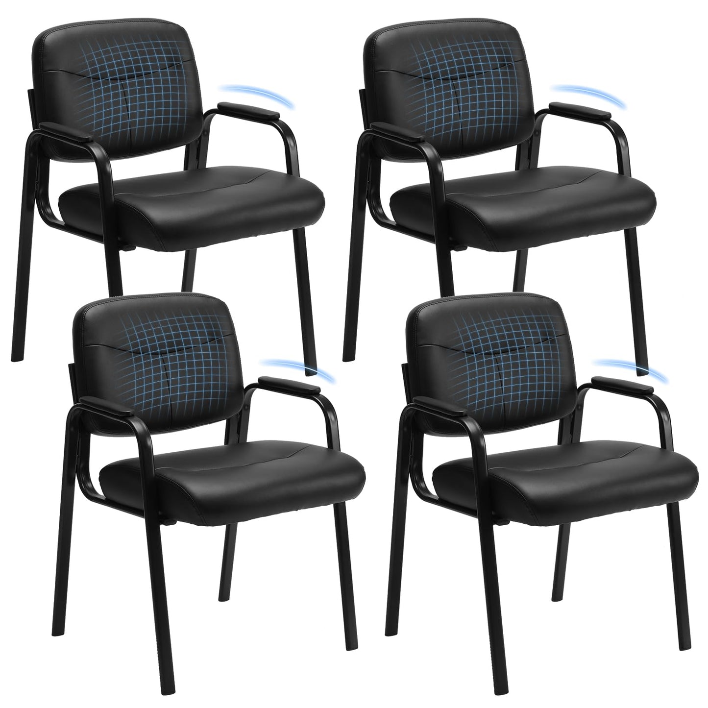 Sweetcrispy Office Reception Guest Waiting Room Chairs Set of 4, Leather Stationary Chair No Wheels with Padded Arms for Elderly Desk Conference Room Lobby, Inky