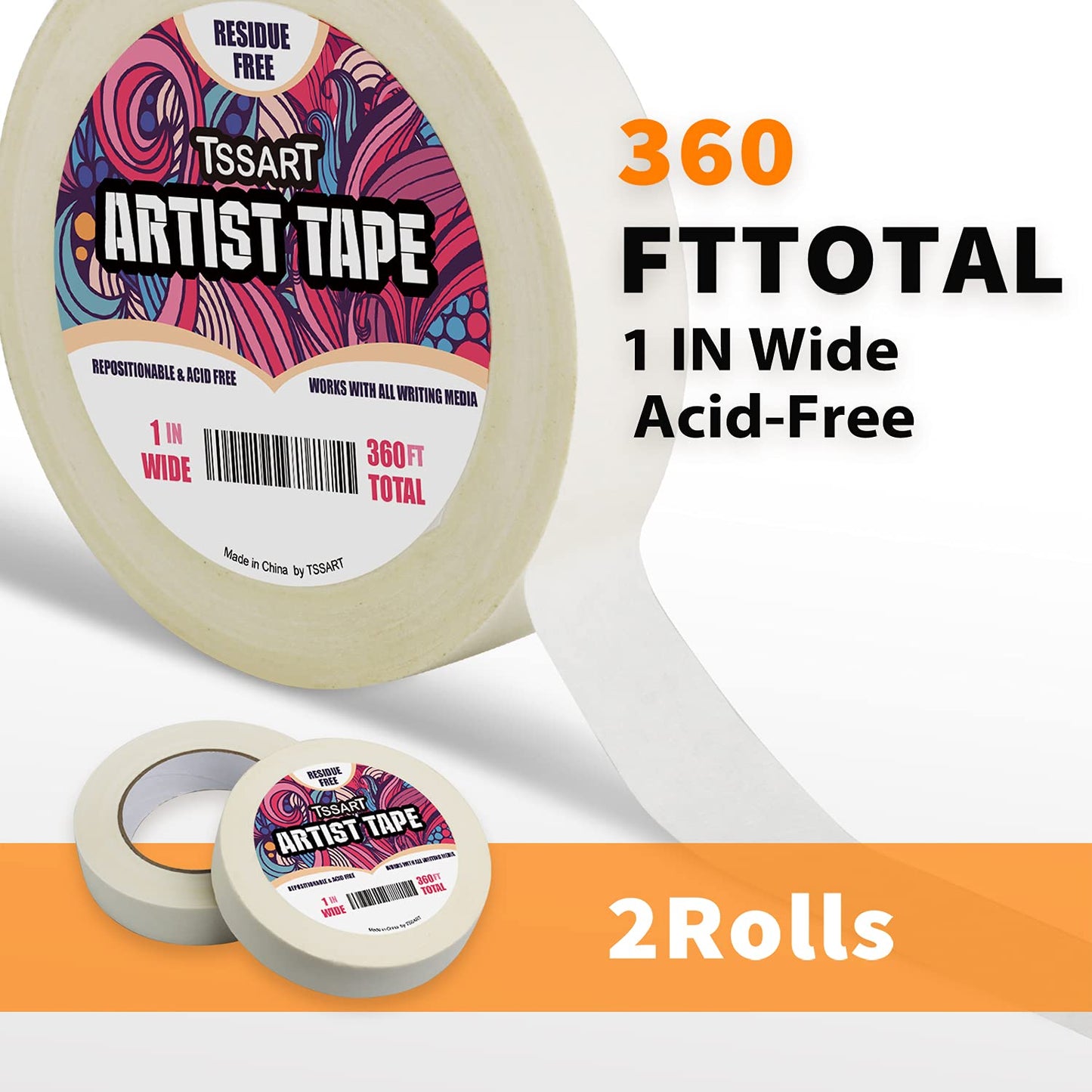 Artist Tape 2 Pack - Acid-Free White Masking Tape for Watercolor Painting & Framing | 1 Inch Wide, 360FT Total