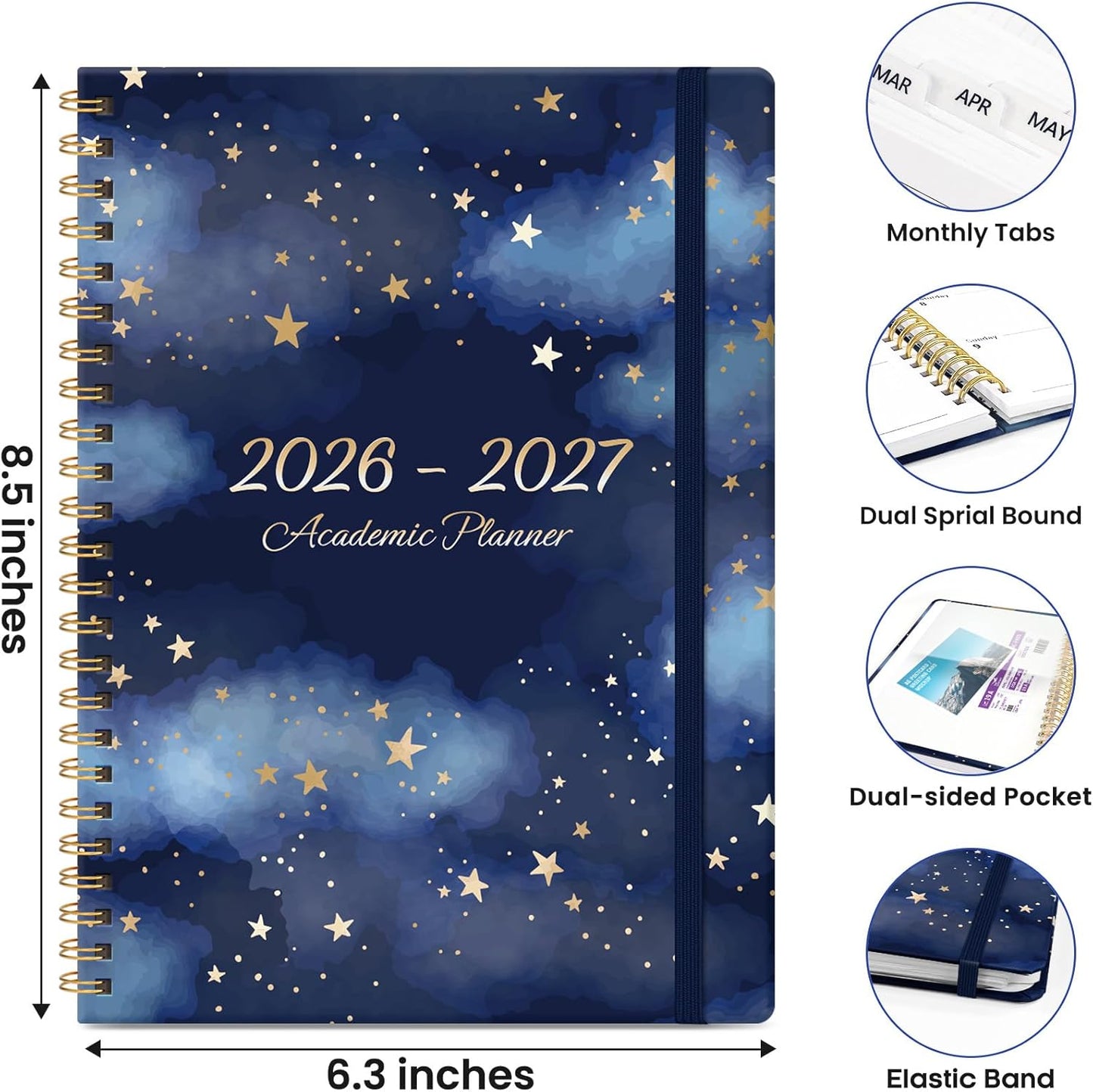 Starry Night Academic Planner 2026-2027 | Monthly & Weekly Agenda Book | Hardcover, A4 (8.5" x 11") for Students & Teachers