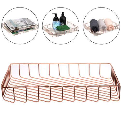 Okllen 3 Pack Wire Desktop File Organizer, Rose Gold Paper Tray, Office Document Storage Basket for Home, Pantry, Classroom