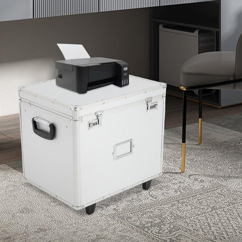 File Organizer Boxes Rolling File Boxes Portable Files Storage Box with 2 Wheels Locking Mobile Storage File Box with Telescopic Handle Three-digit Password Design (19.2*15*16in, Silver)