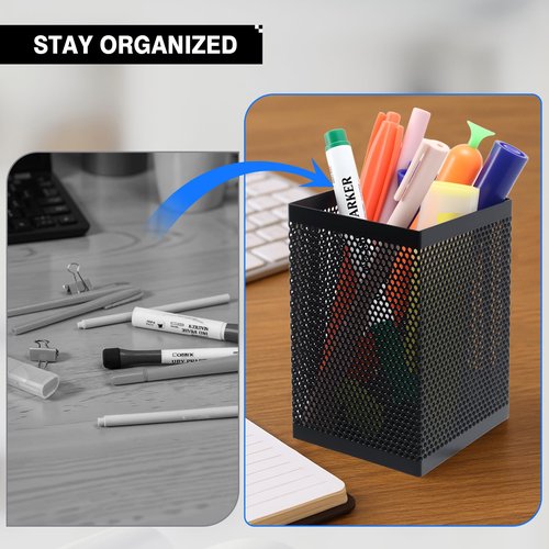 Comix Mesh Pen Holder Desk, Wire Pencil Holder with Foam Pad and Non-Slip Bottom Office Supplies Desk Organizer for Home Office School, 10 Packs