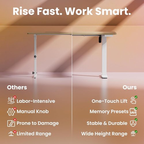 HUANUO Electric Standing Desk - 55 x 24 Inch Height Adjustable Computer Desk with Storage Bag | Light Walnut Finish
