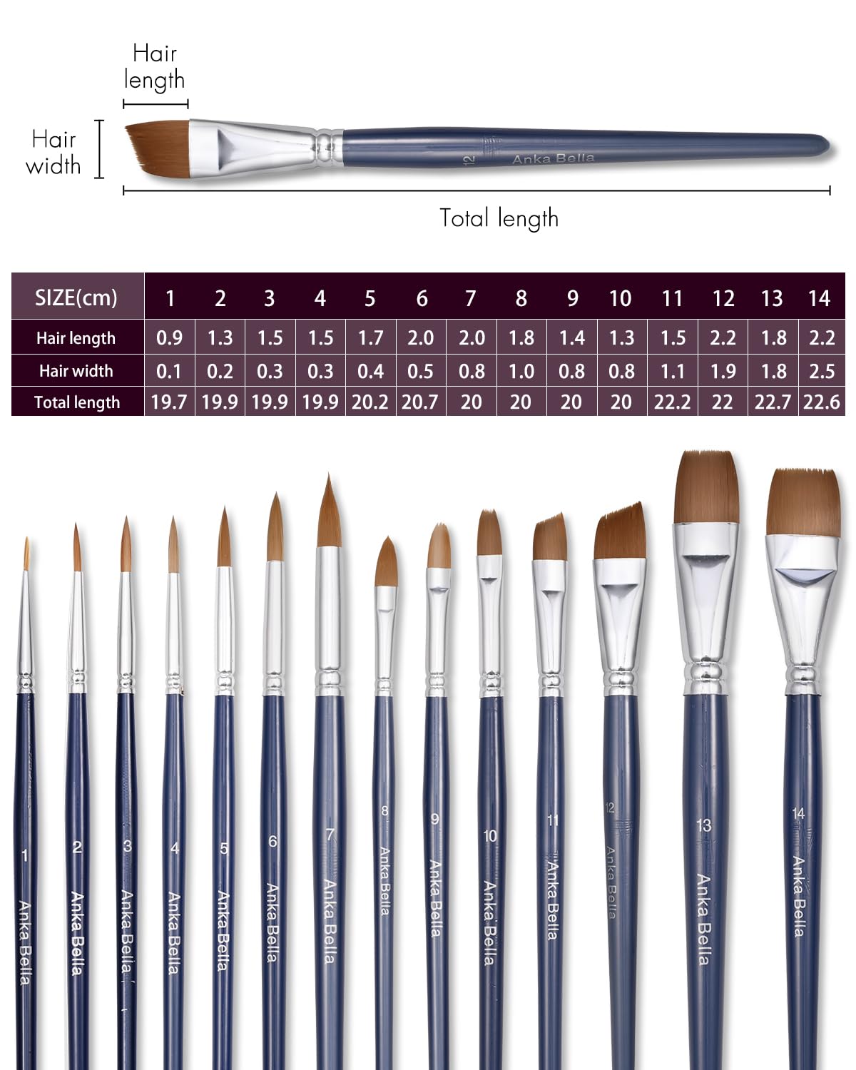 Anka Bella Professional Pre-Quality Face Paint Brushes Set,Including 14pcs Different Size Paint Brushes & Standable Case,Convenient to Use