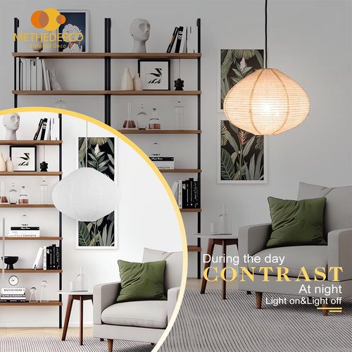 METHEDEECO 1PCS Hanging Fabric Lamp Shade 16inch,Handmade Linen Pendant Light Shade Handmade Minimalist White Beige foldable Hanging Lanterns for bedroom Living Room kitchen,house gift