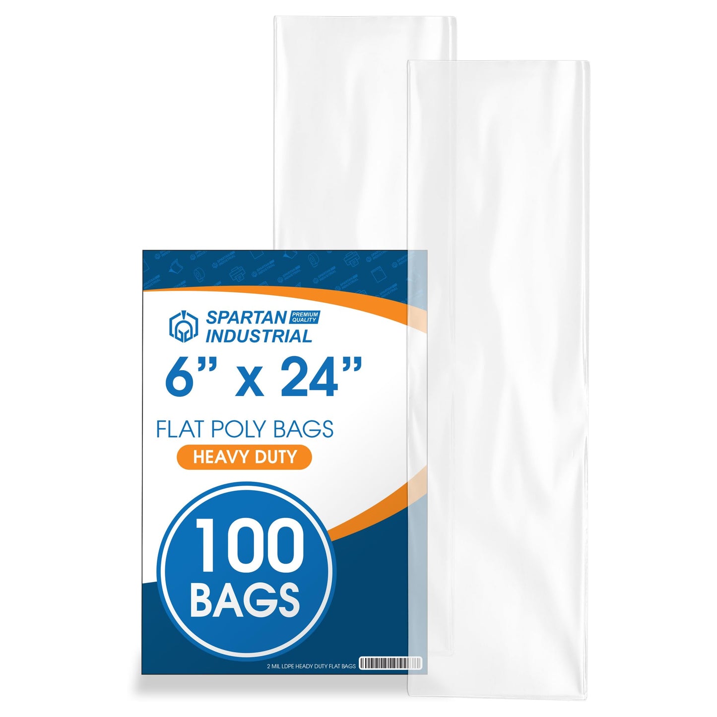 6" X 24" Open-End Flat Poly Bags (100 Count) 2 Mil Clear Plastic - No Adhesive Strip - Clear Poly Bags for Packaging, Shipping, Storage - Spartan Industrial
