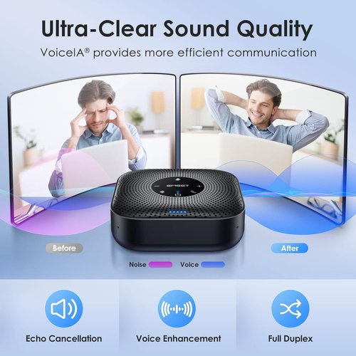 EMEET Conference Speakerphone M0 Plus - 4 AI Mics 360° Voice Pickup & Noise Reduction | USB-C Bluetooth Speaker for 8 People, Daisy Chain for 16