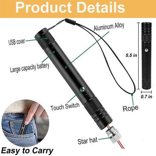Laser Pointer High Power, Red Laser Pointer Indicator Light, Long Range Laser Pointer for Hiking, USB Charge
