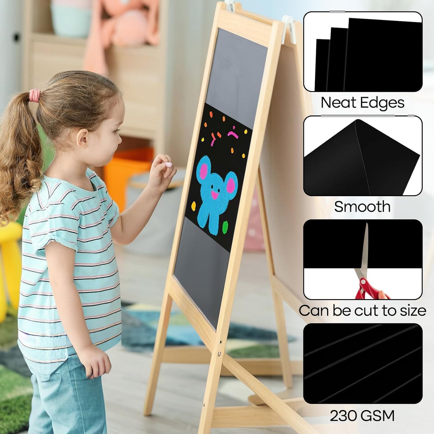 50 Pcs Black Poster Board Paper 14x18, ROOKEA Vision Boards Posterboard Bulk for School Projects Classroom Arts Craft Presentations Drawing Scrapbooking Blank Graphic Display