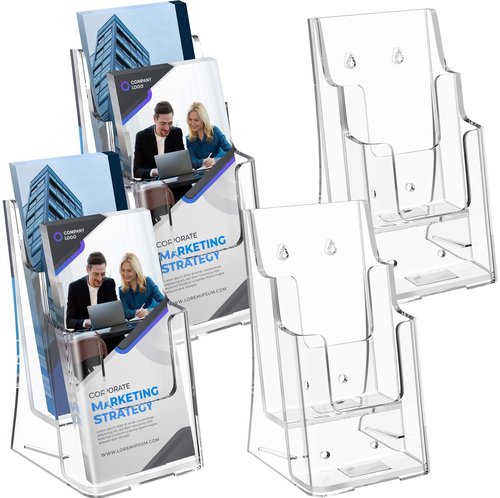 MaxGear Brochure Holder 2 Tier 4x9 inch Acrylic Literature Display Stand Clear Plastic Flyer Holder Wall Mount or Countertop Use for Pamphlets, Booklets, 4 Pack