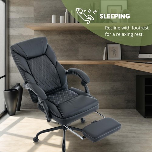 Executive Office Chair Big and Tall with Footrest and Pockets Ergonomic Home Computer Gaming Desk Task High Back PU Leather Adjustable Swivel Rolling Reclining