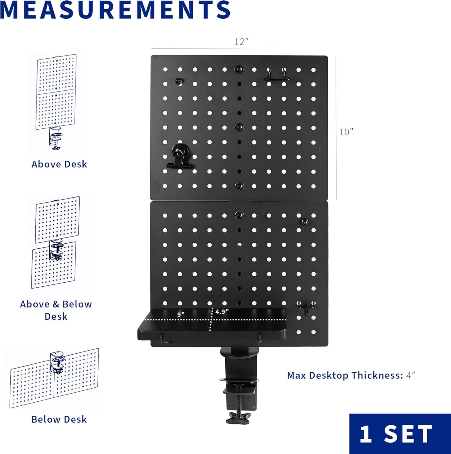 VIVO Steel Clamp-On Desk Pegboard - 12x20 Inch Magnetic Privacy Panel | Black Office Organizer