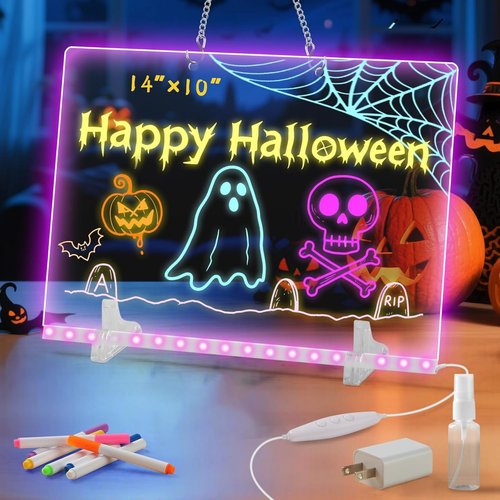 LED Note Board - Colorful 13.8" x 10" Rewritable Acrylic Drawing Board | 4 Modes & 7 Colors - Perfect Holiday Gift for Ages 14+