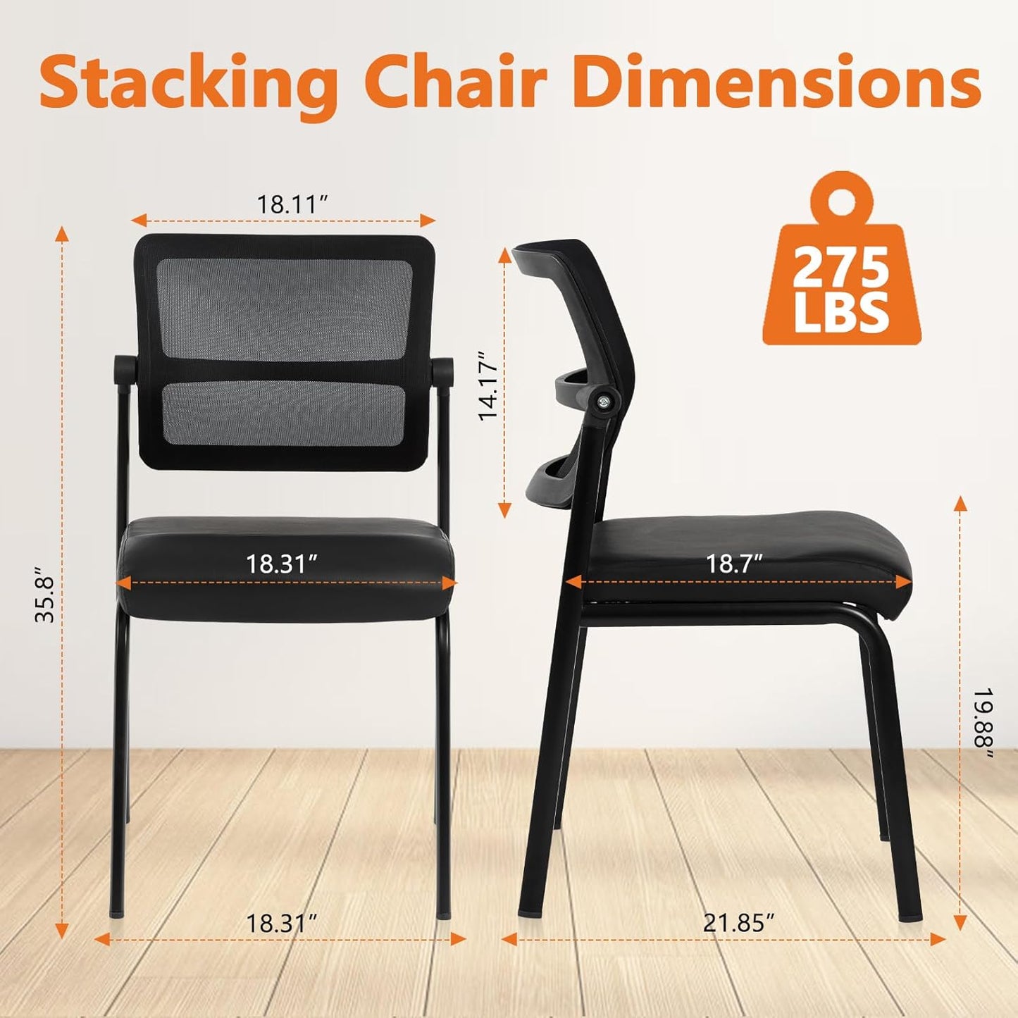 CLATINA Stacking Waiting Room Chairs - Ergonomic Mesh Backrest & Leather Cushion - 4-Pack