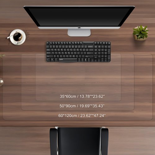 BLESWIN Clear Desk Mat, Transparent Writing Desk Mat, Durable Waterproof Multi-Functional Table Protector with Non-Slip Adhesive, 16.93 x 35.43 Inches, Suitable for Home and Office